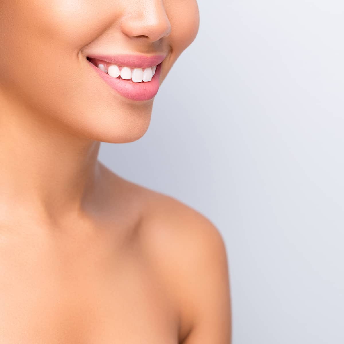 Close up of light skinned woman with beautiful skin