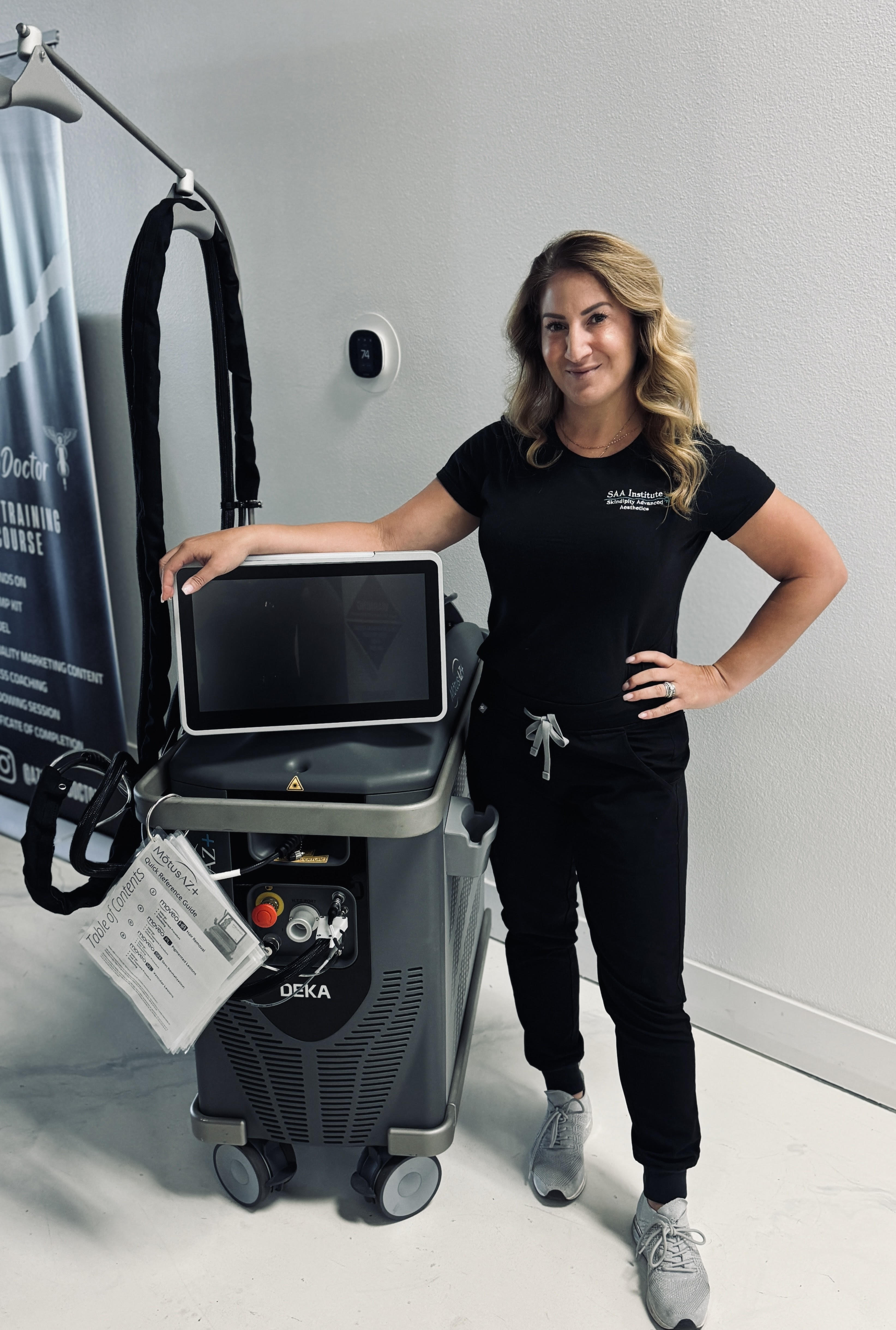 headshot of Michelle Fox, Director/CEO of SAA Laser Institute and Owner of AZ Laser Studio Med Spa & Bill Brandon, Director of DEKA North America